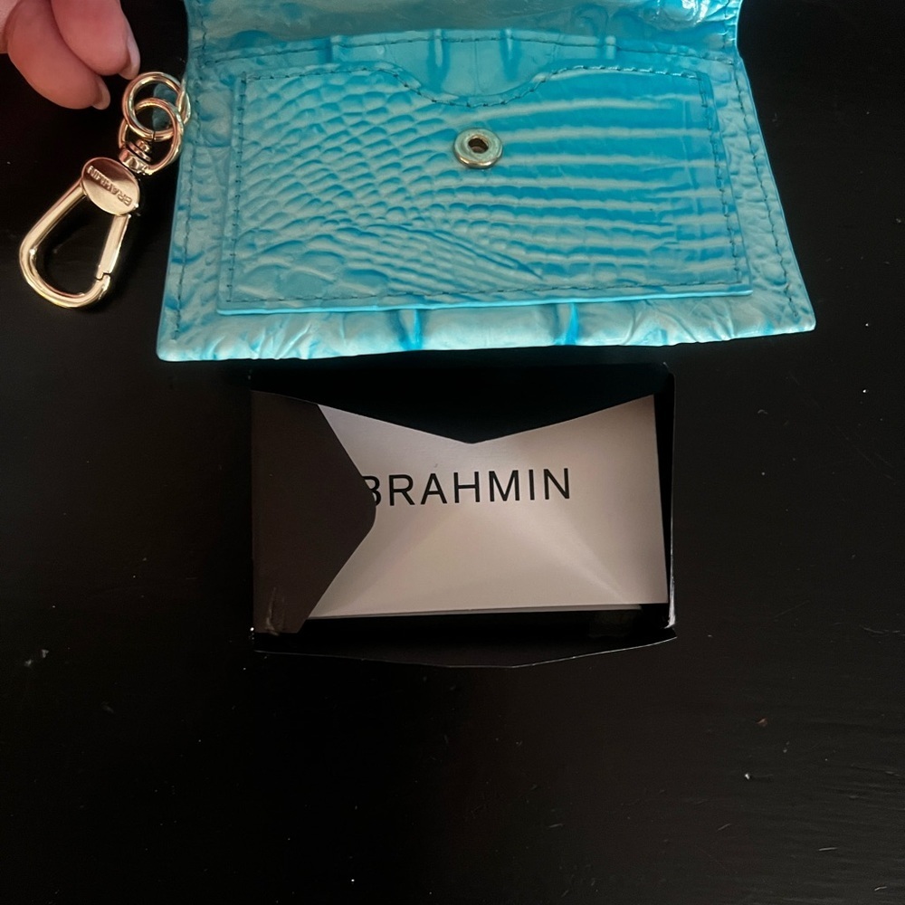 Brahmin Bright Turquoise Croc-Embossed Keychain Card Holder - Picture 4 of 4